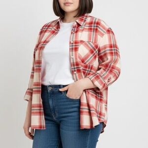 EUC Lizsport 100% Cotton Button Down Plaid Flannel Shirt Large